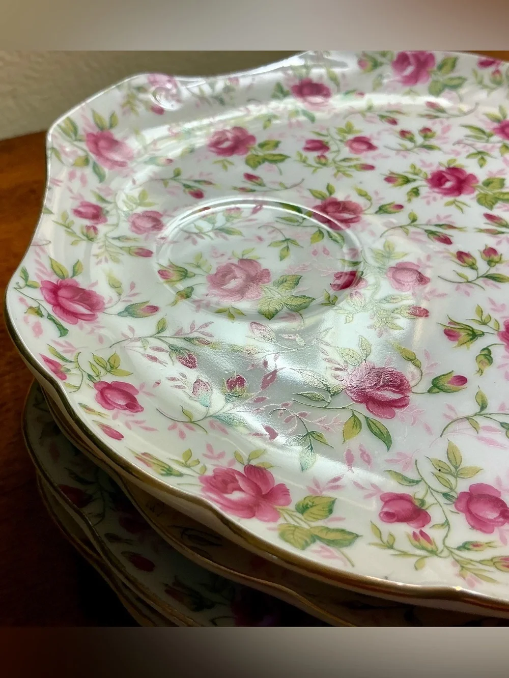 Vintage Lefton China Rose Chintz Snack Plates-Set of 6 (Pattern # 637R)